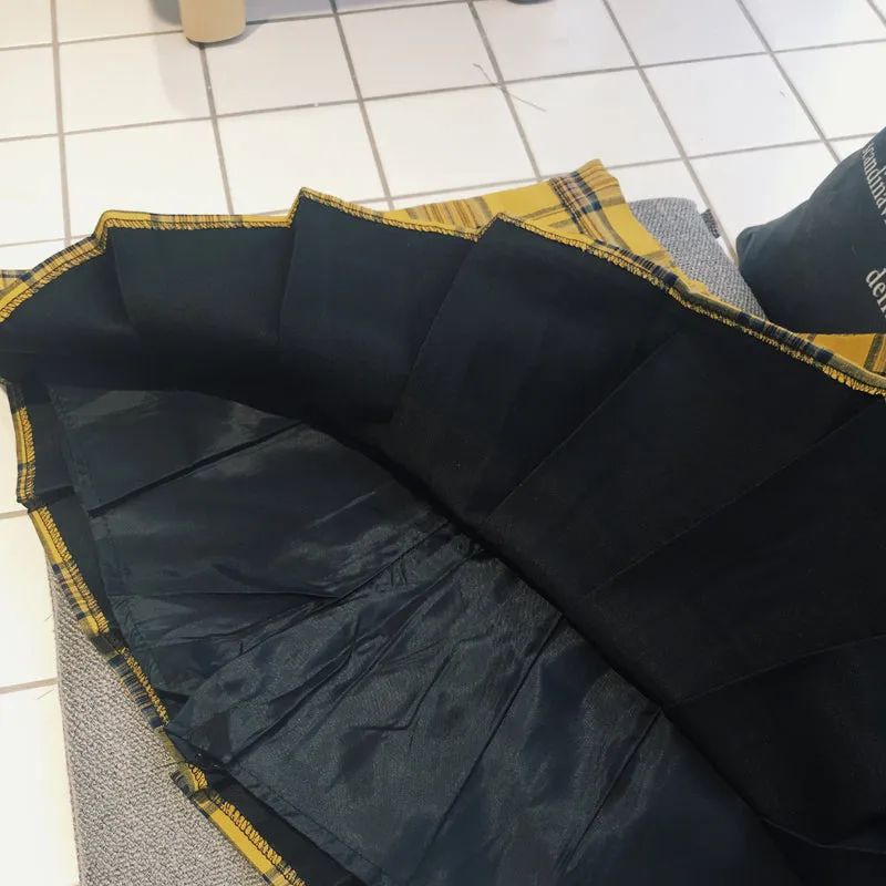 "XS-5XL PLUS SIZE YELLOW/BLACK PLAID" PLEATED SKIRT K110804