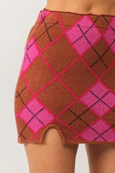 Rachel Knit Mini Skirt - Argyle -