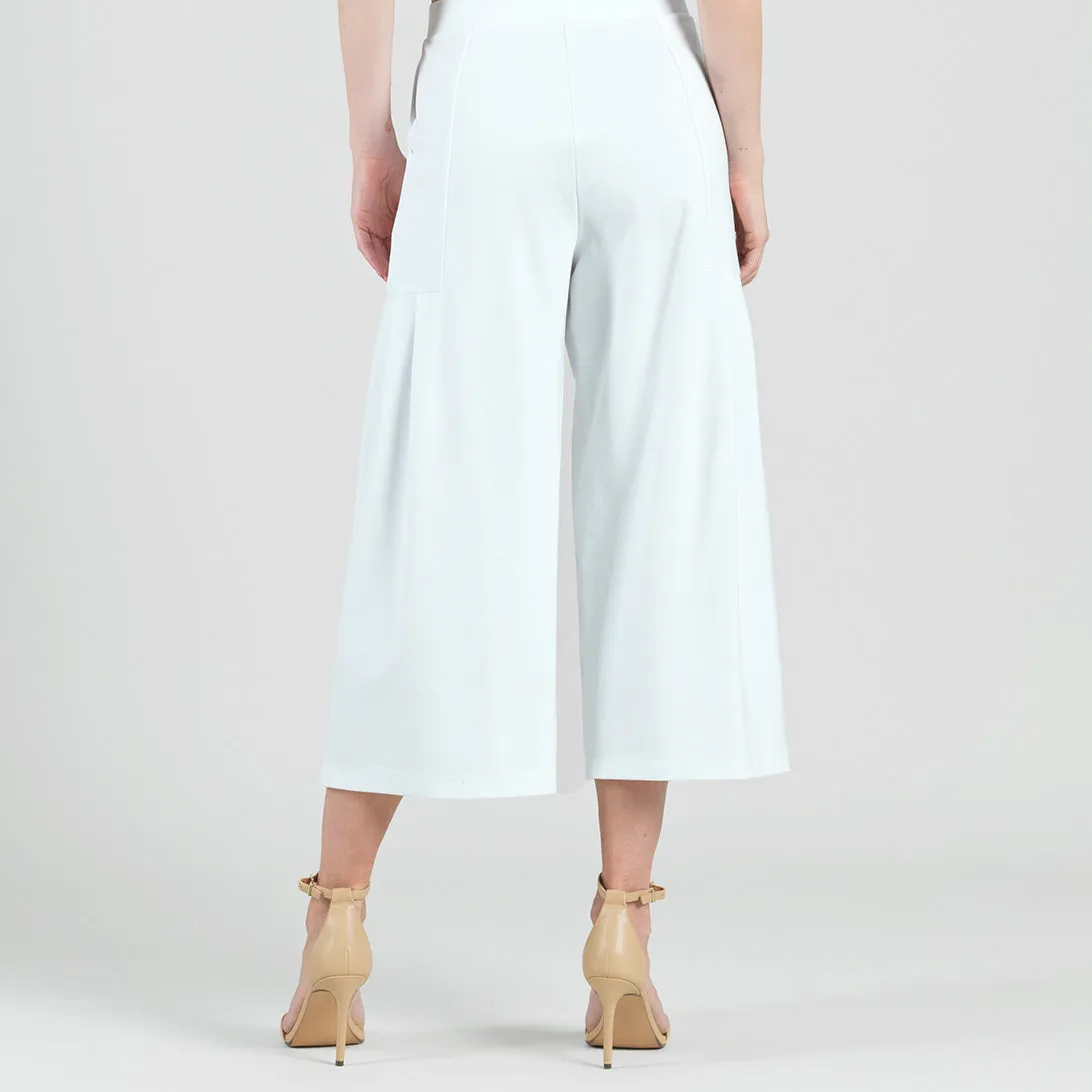 Rayon-Ponte Knit - Pleated Gaucho Pocket Pant - White