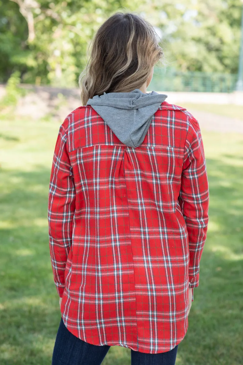 Red and White Plaid Button Up Top With Pocket