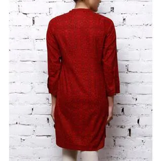 Red Cotton Printed Kurta