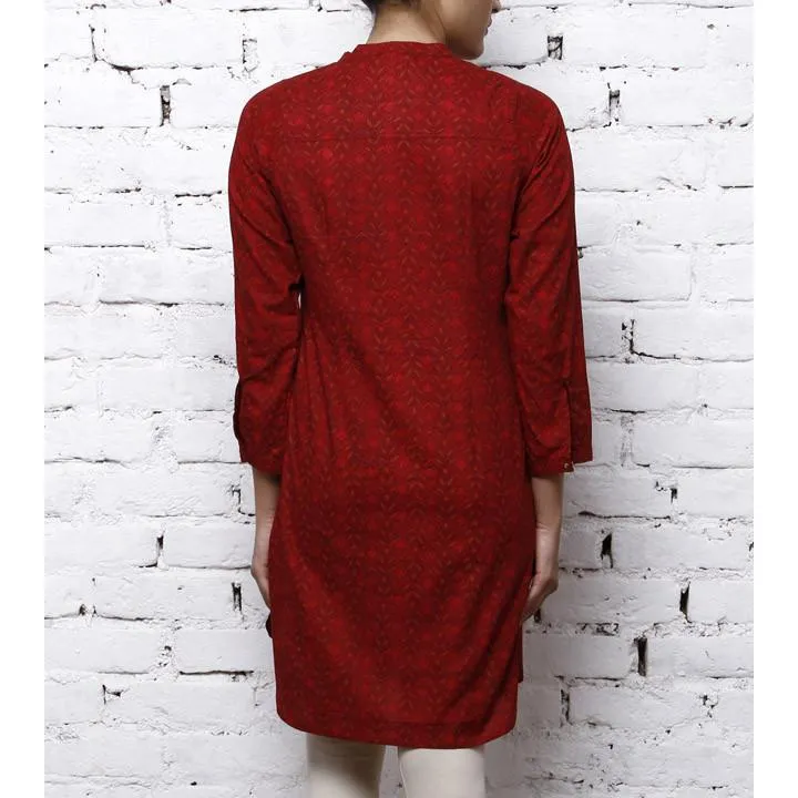 Red Cotton Printed Kurta