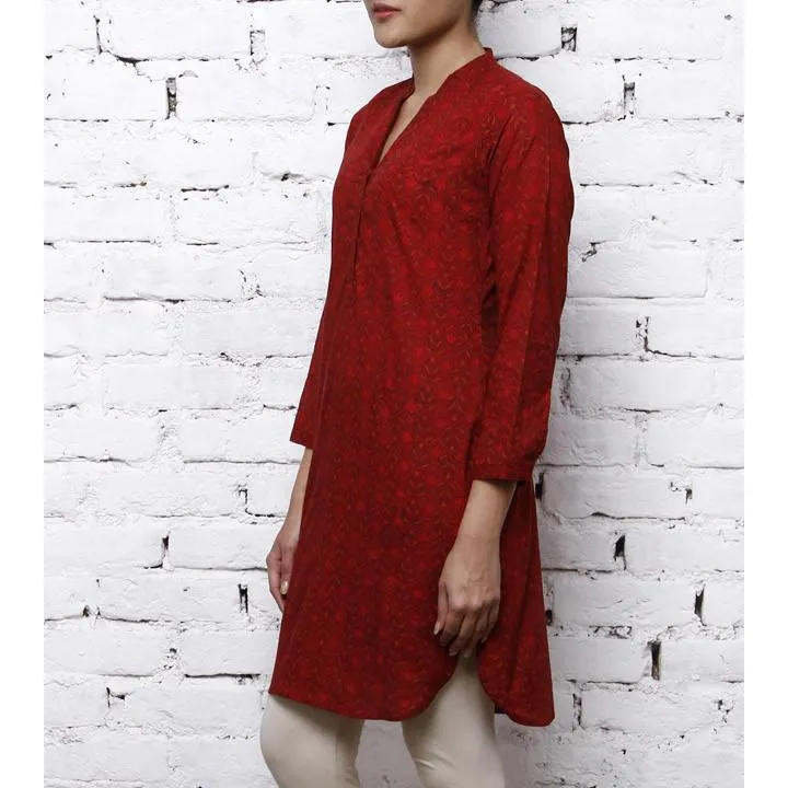 Red Cotton Printed Kurta