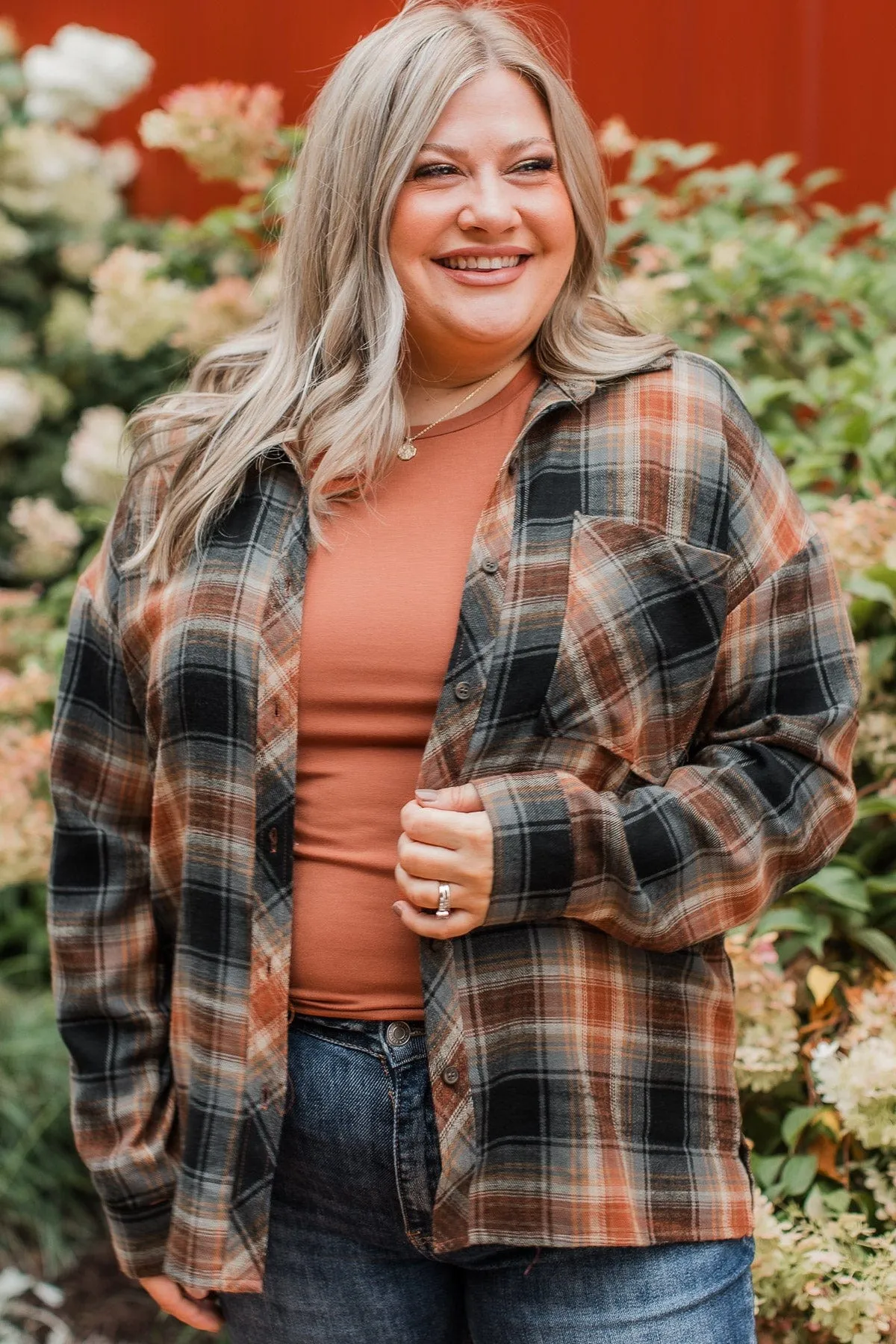 Remarkable Moments Plaid Top- Amber & Grey