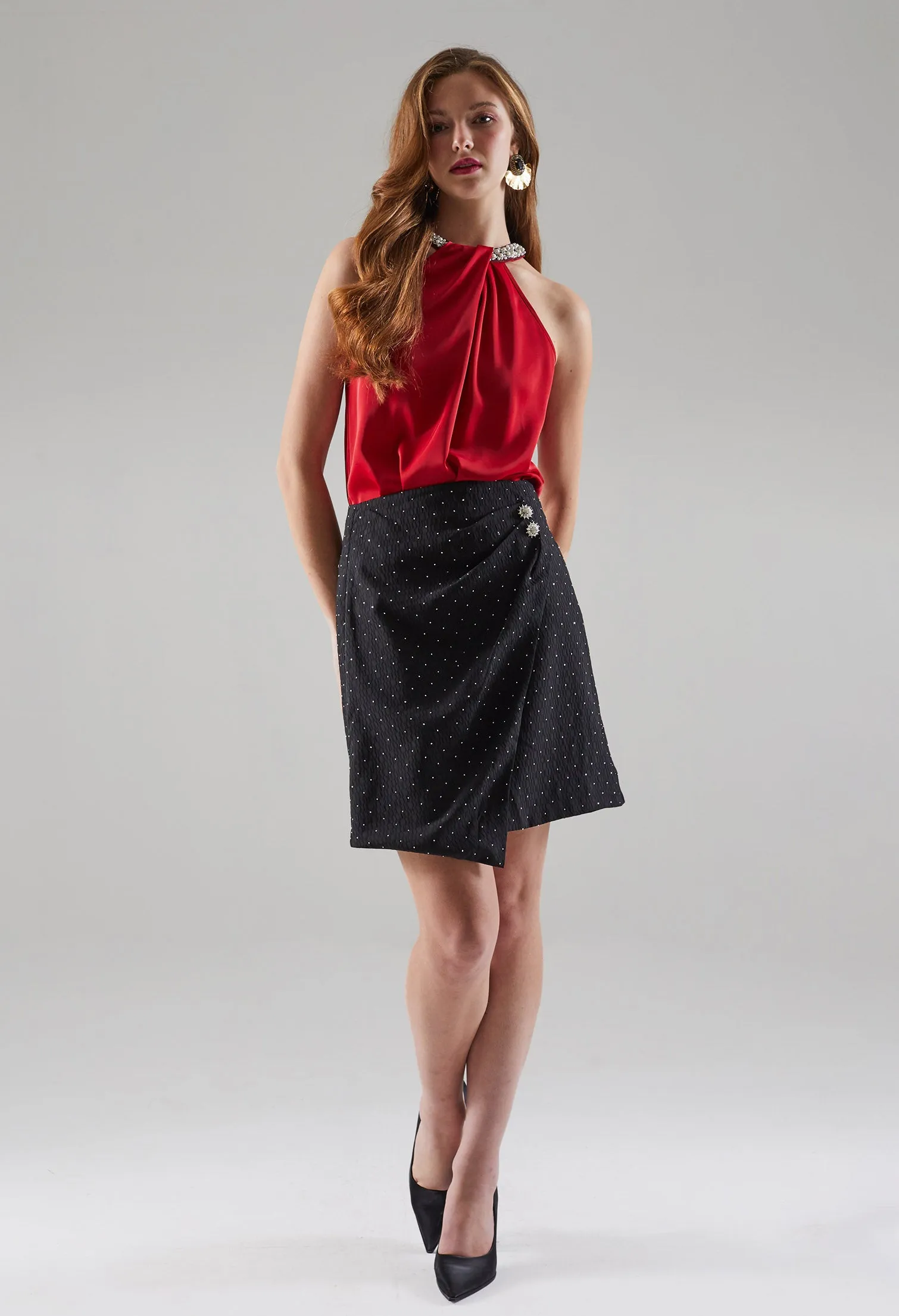 Rhinestone Faux Wrap Skirt