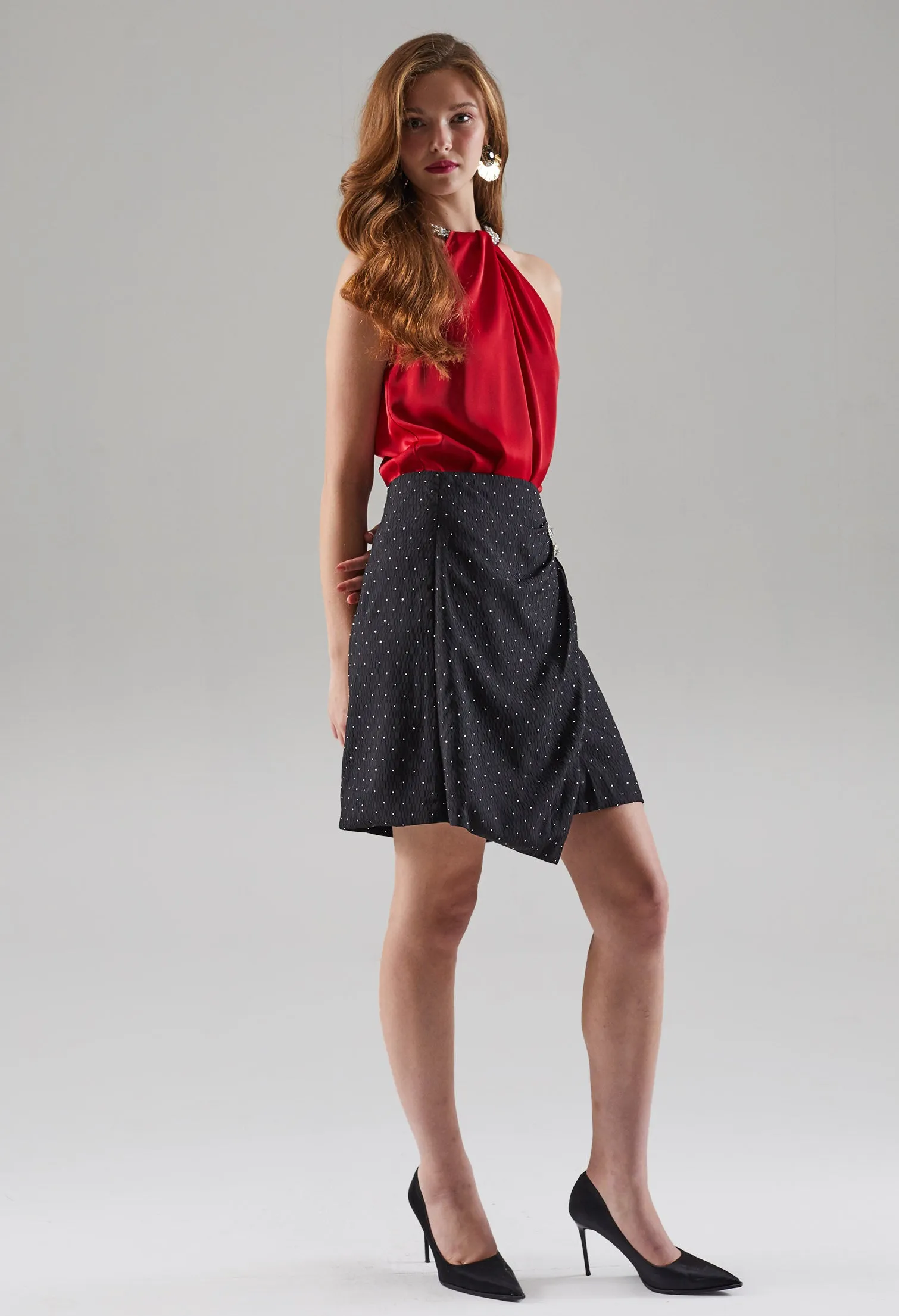 Rhinestone Faux Wrap Skirt