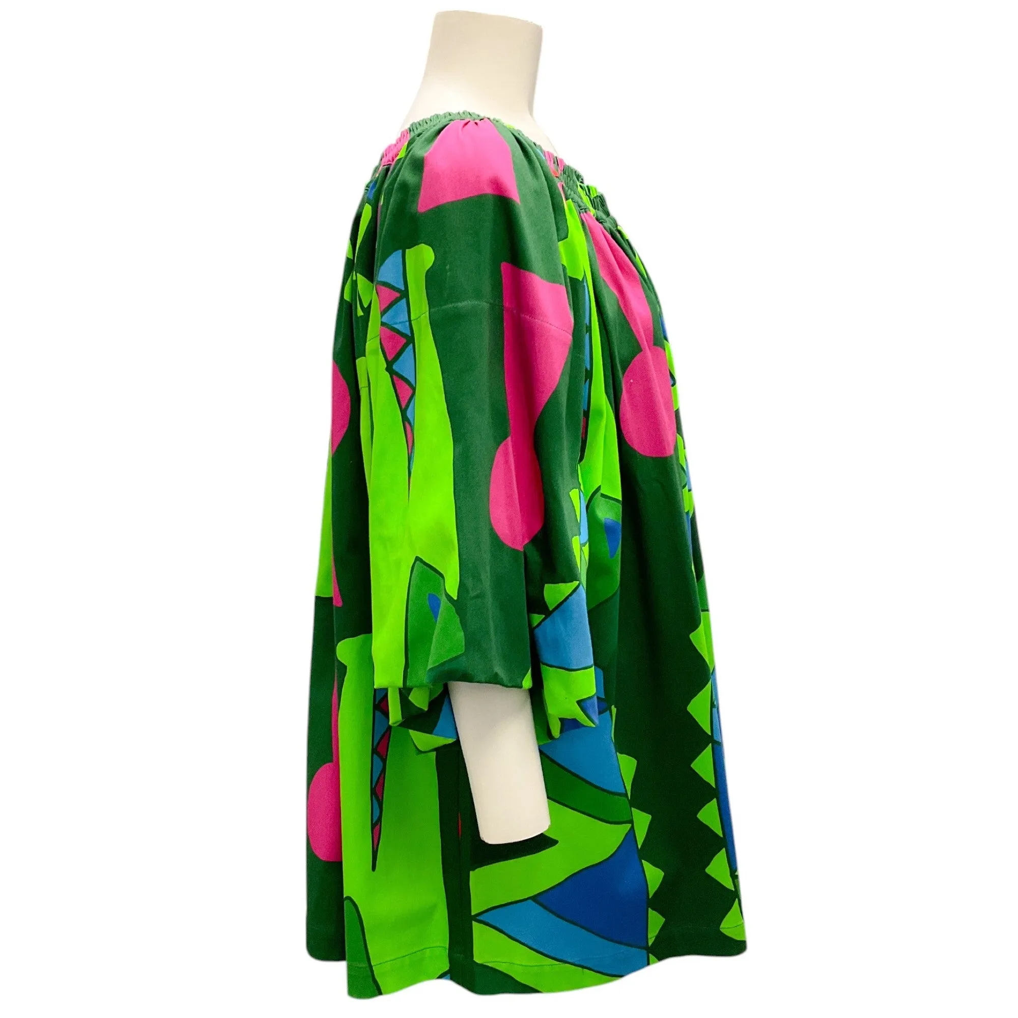Rianna   Nina Green Multi Krokodilos Print Ingrid Cotton Geometria Raglan Blouse