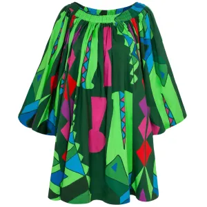 Rianna   Nina Green Multi Krokodilos Print Ingrid Cotton Geometria Raglan Blouse