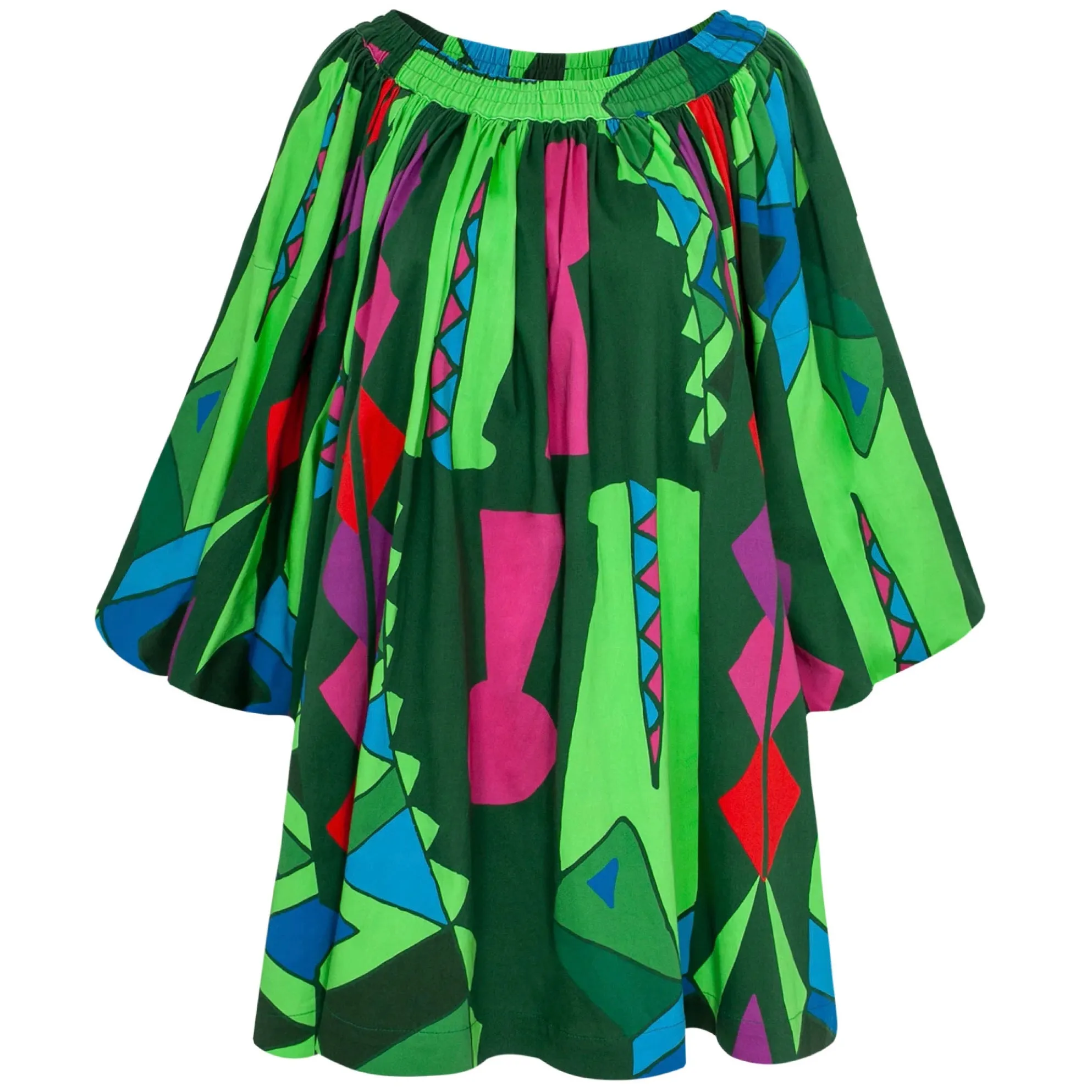 Rianna   Nina Green Multi Krokodilos Print Ingrid Cotton Geometria Raglan Blouse