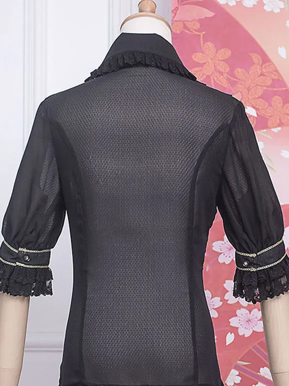 ROCOCO Style Lolita Blouses Ruffles Lace Lolita Top Half Sleeves Blouse White Lolita Shirt