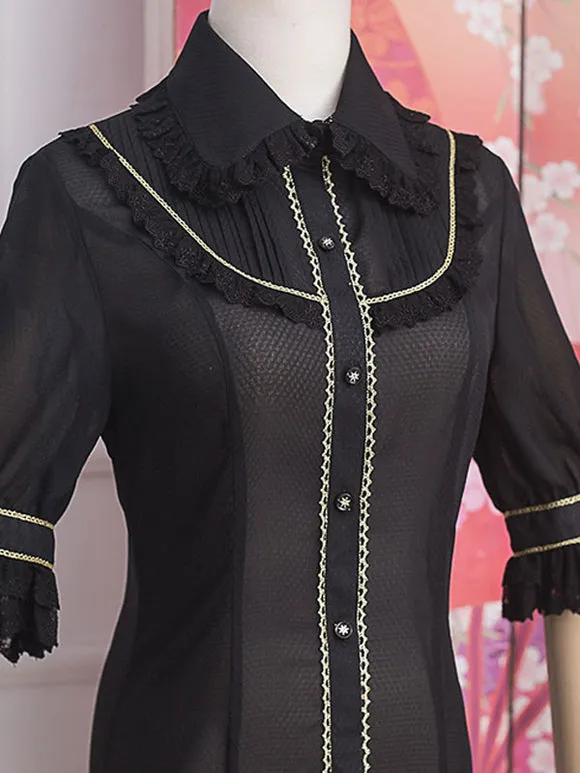 ROCOCO Style Lolita Blouses Ruffles Lace Lolita Top Half Sleeves Blouse White Lolita Shirt