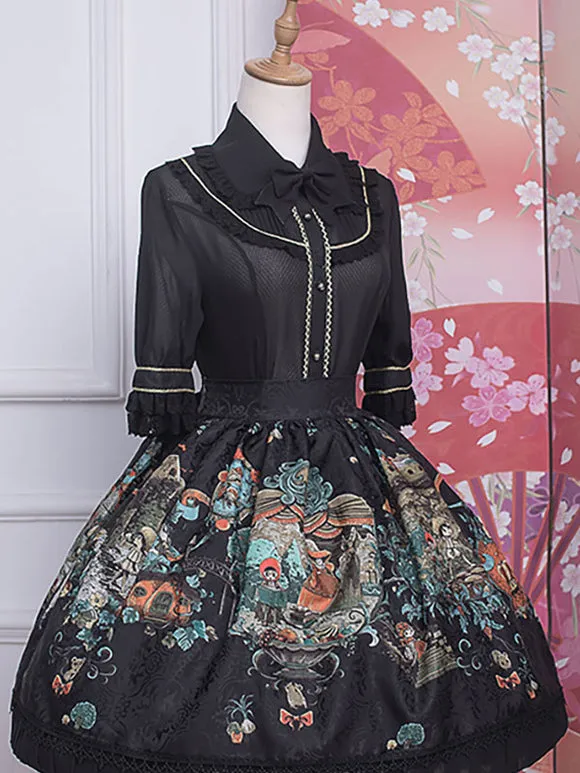 ROCOCO Style Lolita Blouses Ruffles Lace Lolita Top Half Sleeves Blouse White Lolita Shirt