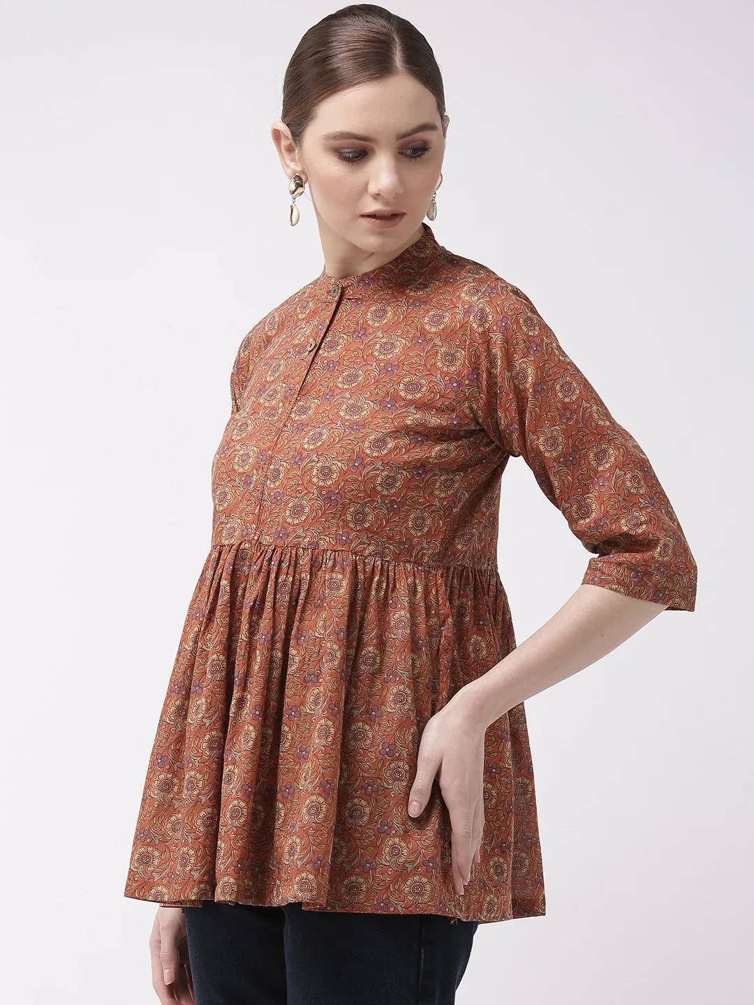 Rust Print Peplum Top