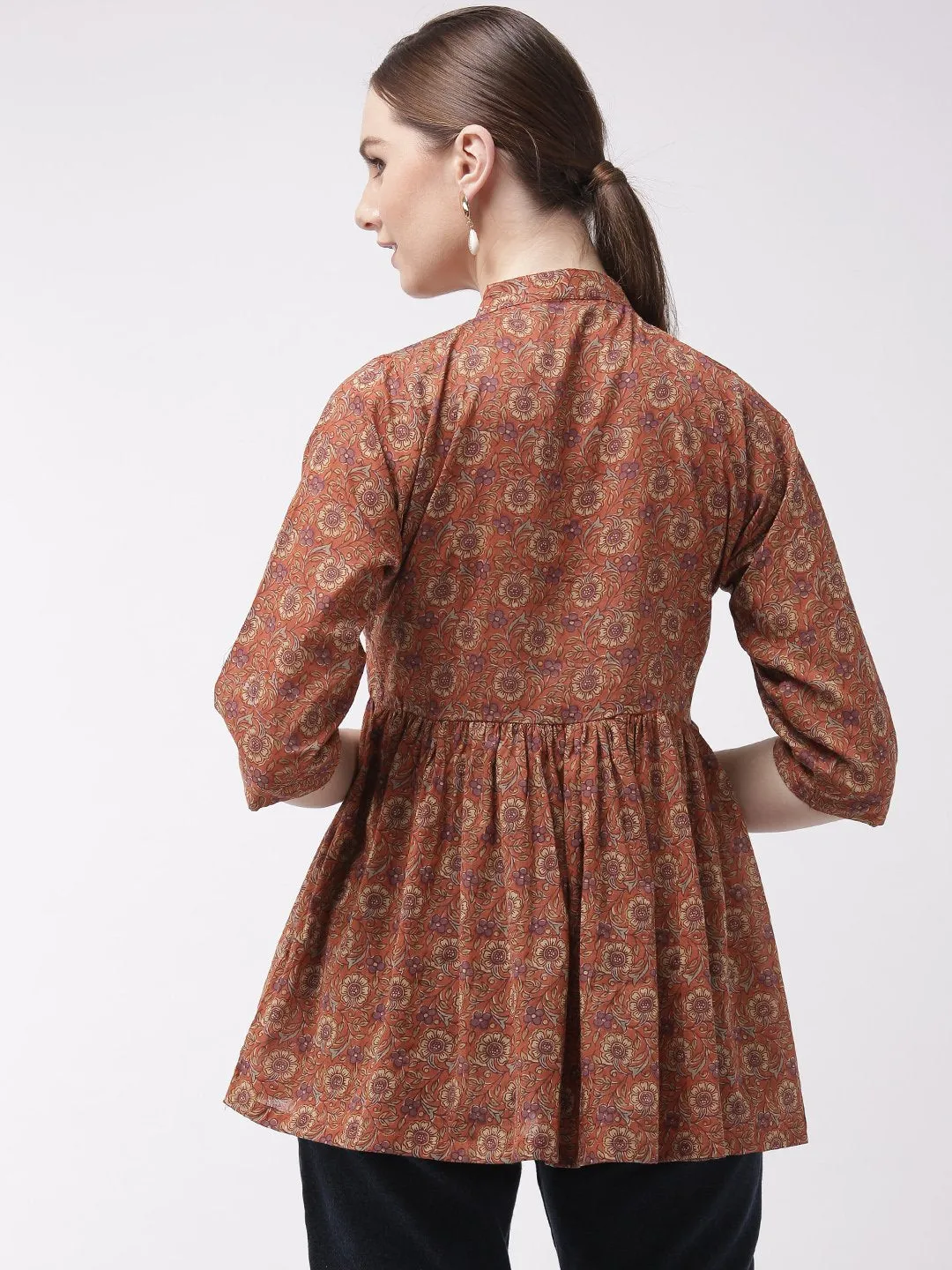 Rust Print Peplum Top