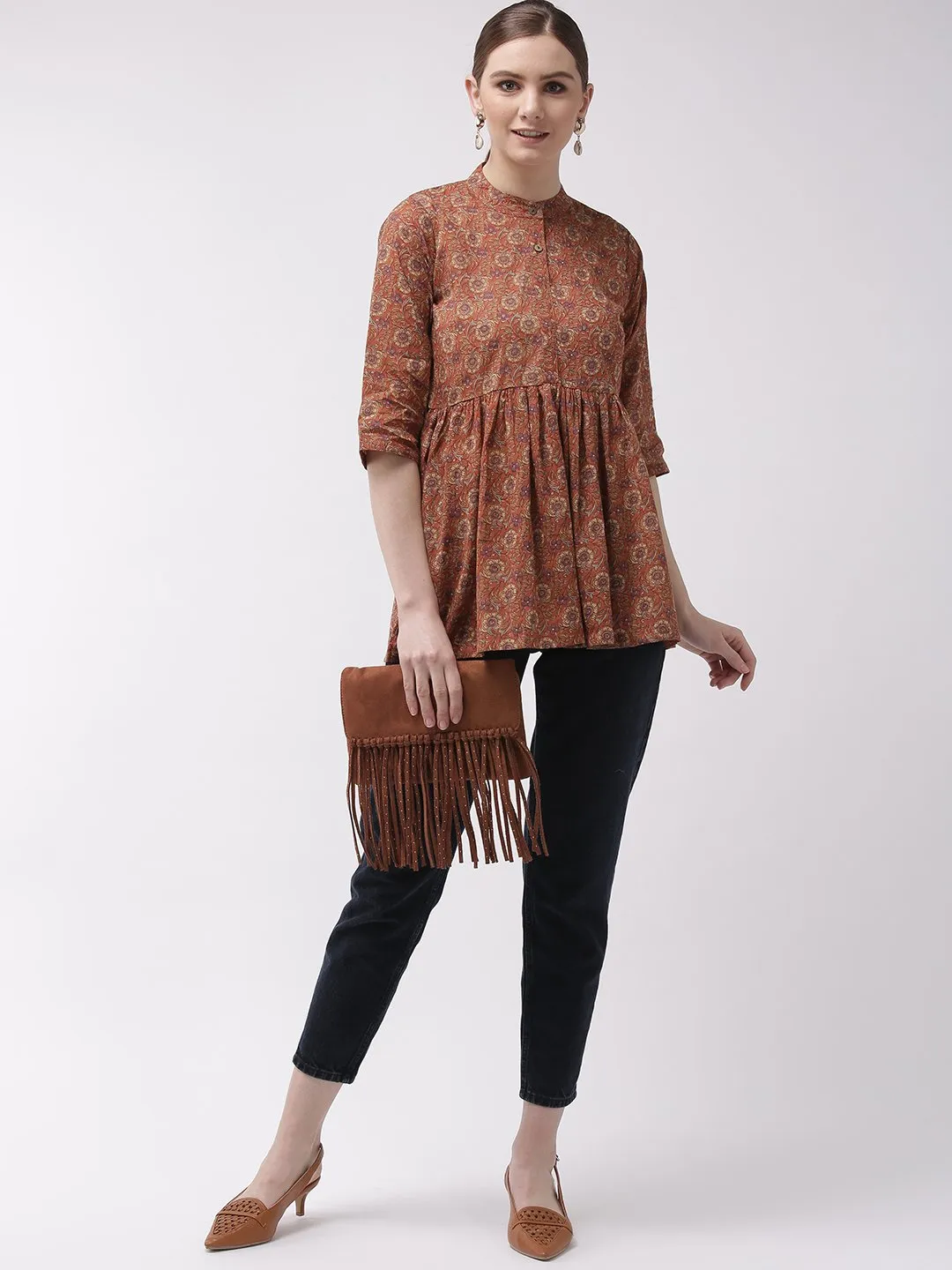 Rust Print Peplum Top