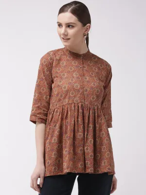 Rust Print Peplum Top