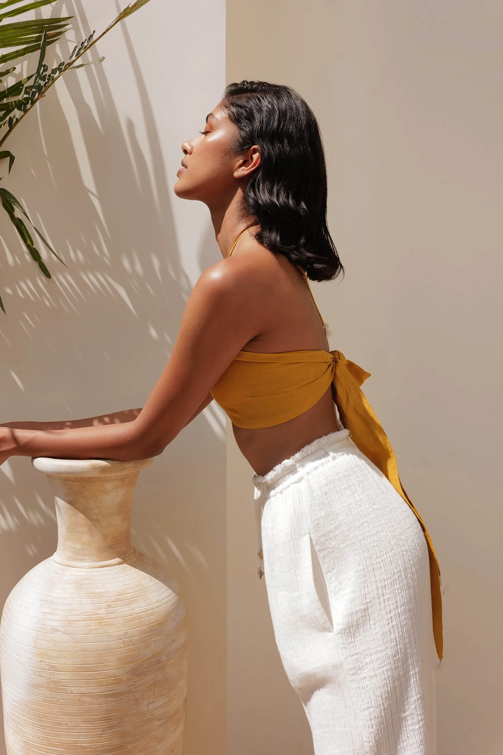 Sand Basic Tie Back Bandeau (Mustard)