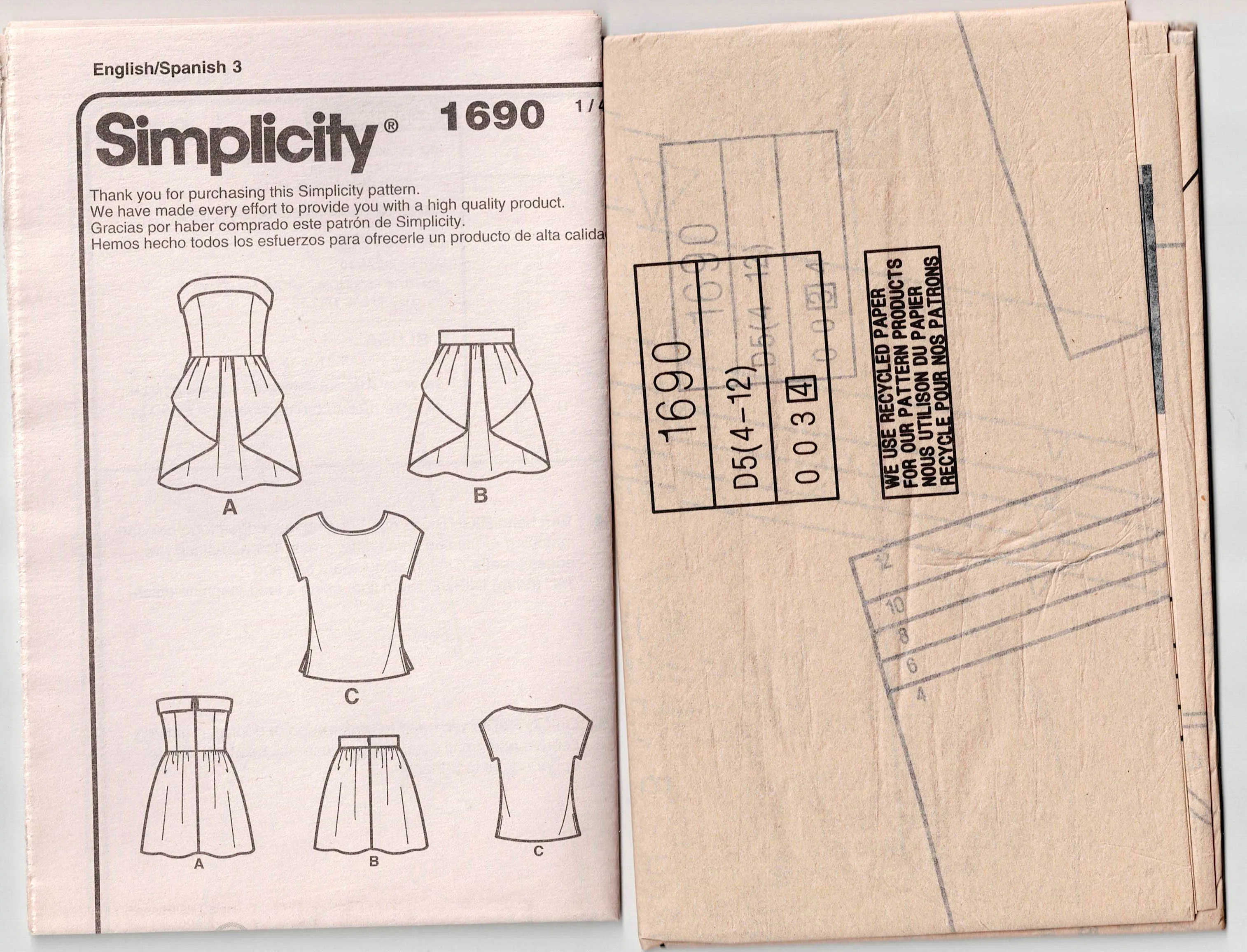 Simplicity 1690 LEANNE MARSHALL Womens Peplum Dress Skirt & Tops Out Of Print Sewing Pattern Sizes 4 - 12 or 12 - 20 UNCUT Factory Folded