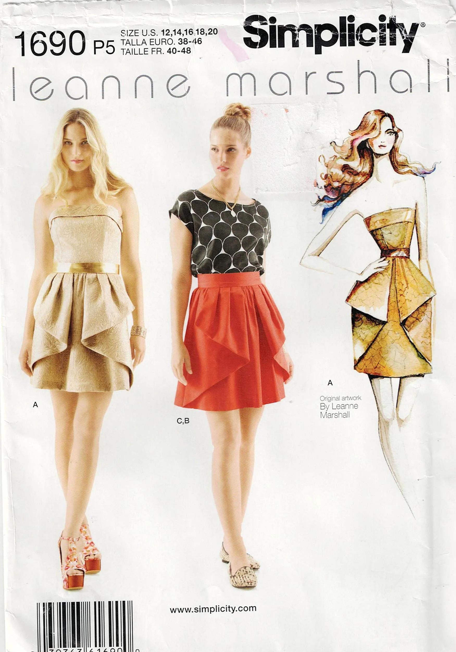 Simplicity 1690 LEANNE MARSHALL Womens Peplum Dress Skirt & Tops Out Of Print Sewing Pattern Sizes 4 - 12 or 12 - 20 UNCUT Factory Folded