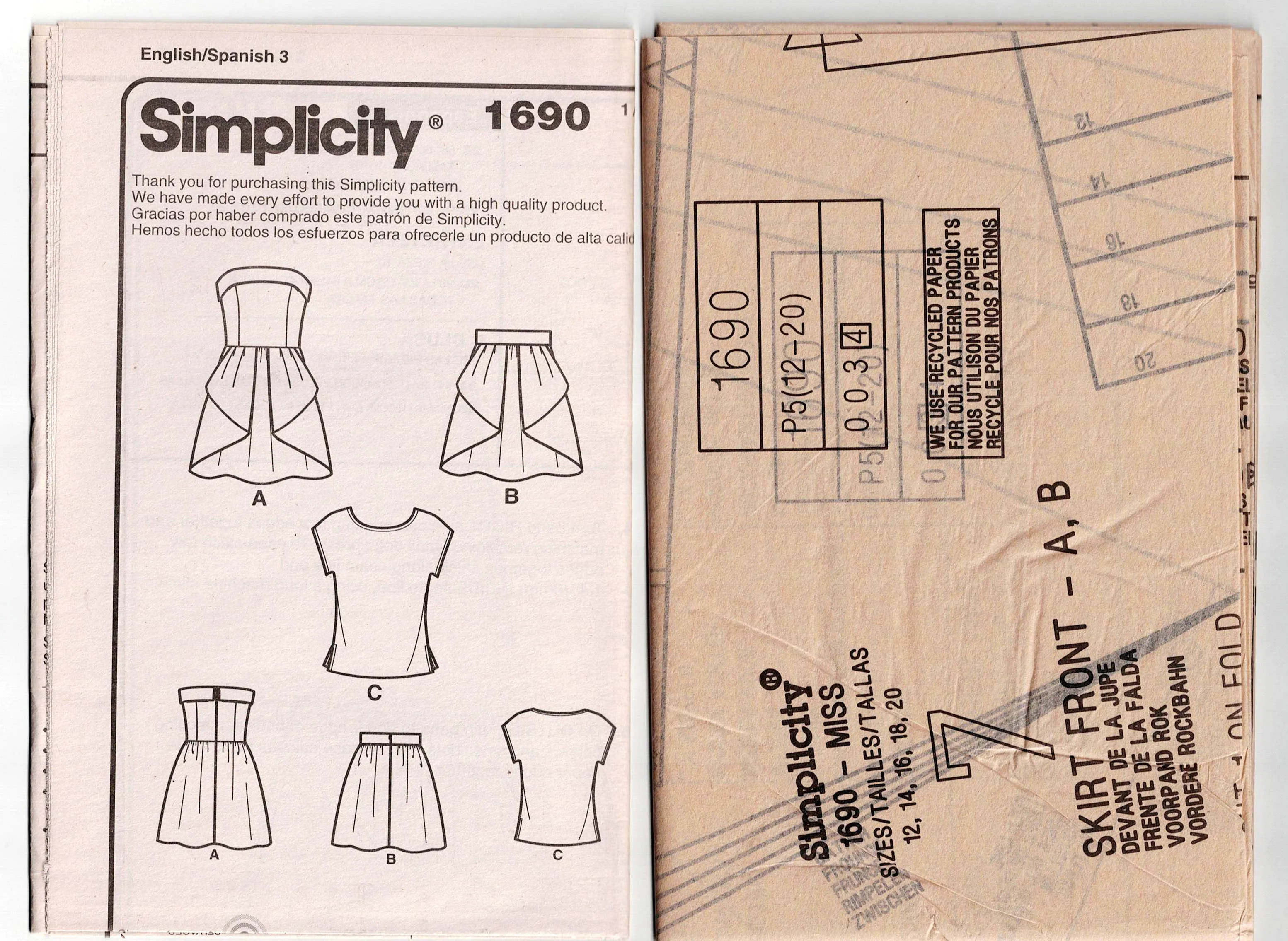 Simplicity 1690 LEANNE MARSHALL Womens Peplum Dress Skirt & Tops Out Of Print Sewing Pattern Sizes 4 - 12 or 12 - 20 UNCUT Factory Folded