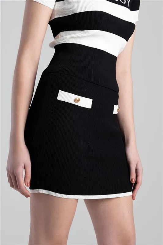 Sissy Boy Blank Space Mini Skirt With Mock Pocket Black/White
