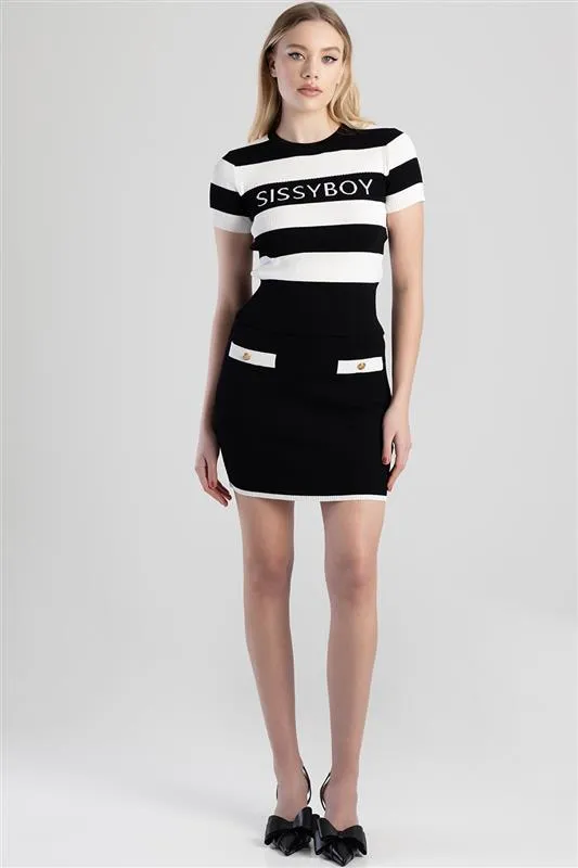 Sissy Boy Blank Space Mini Skirt With Mock Pocket Black/White
