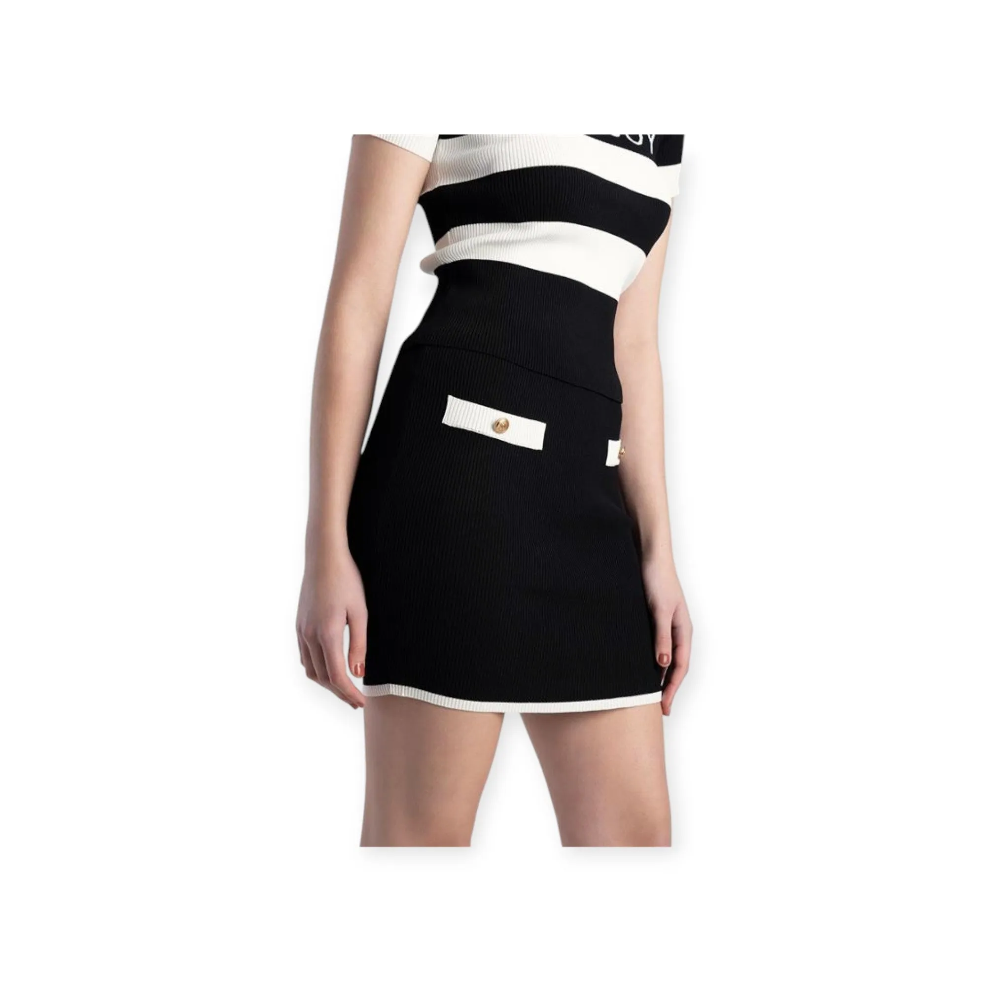 Sissy Boy Blank Space Mini Skirt With Mock Pocket Black/White