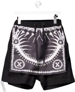 Skin Graft Black Satin Flap Mini Skirt With Bone Print UK S