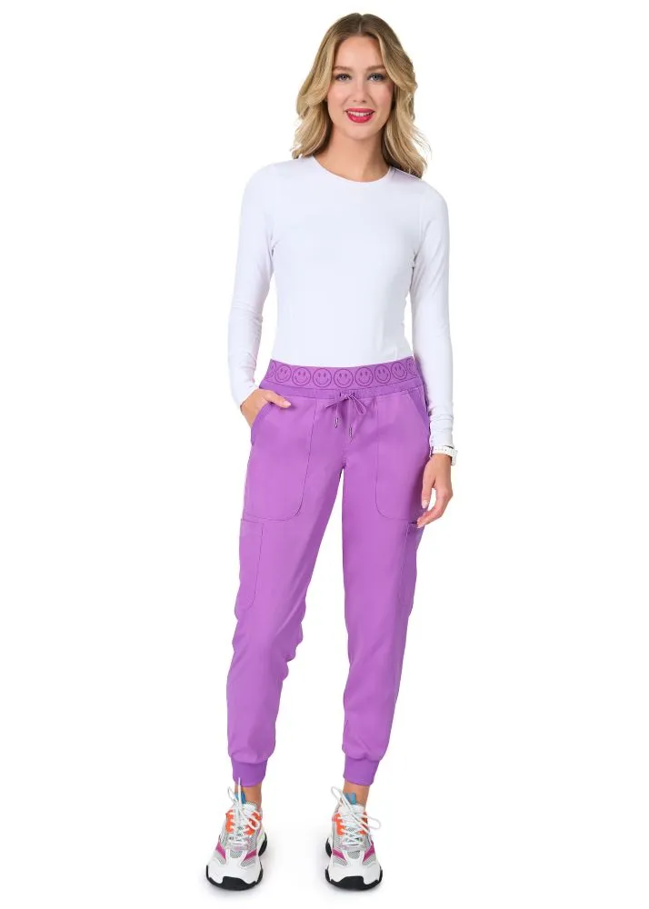 Smile Face Elastic Waistband Cargo Jogger Scrubs (3080)