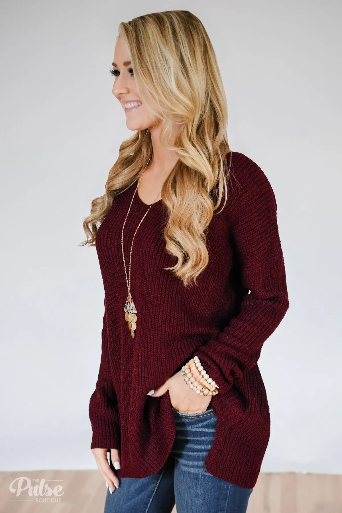 Snuggle Up Knitted Sweater- Burgundy
