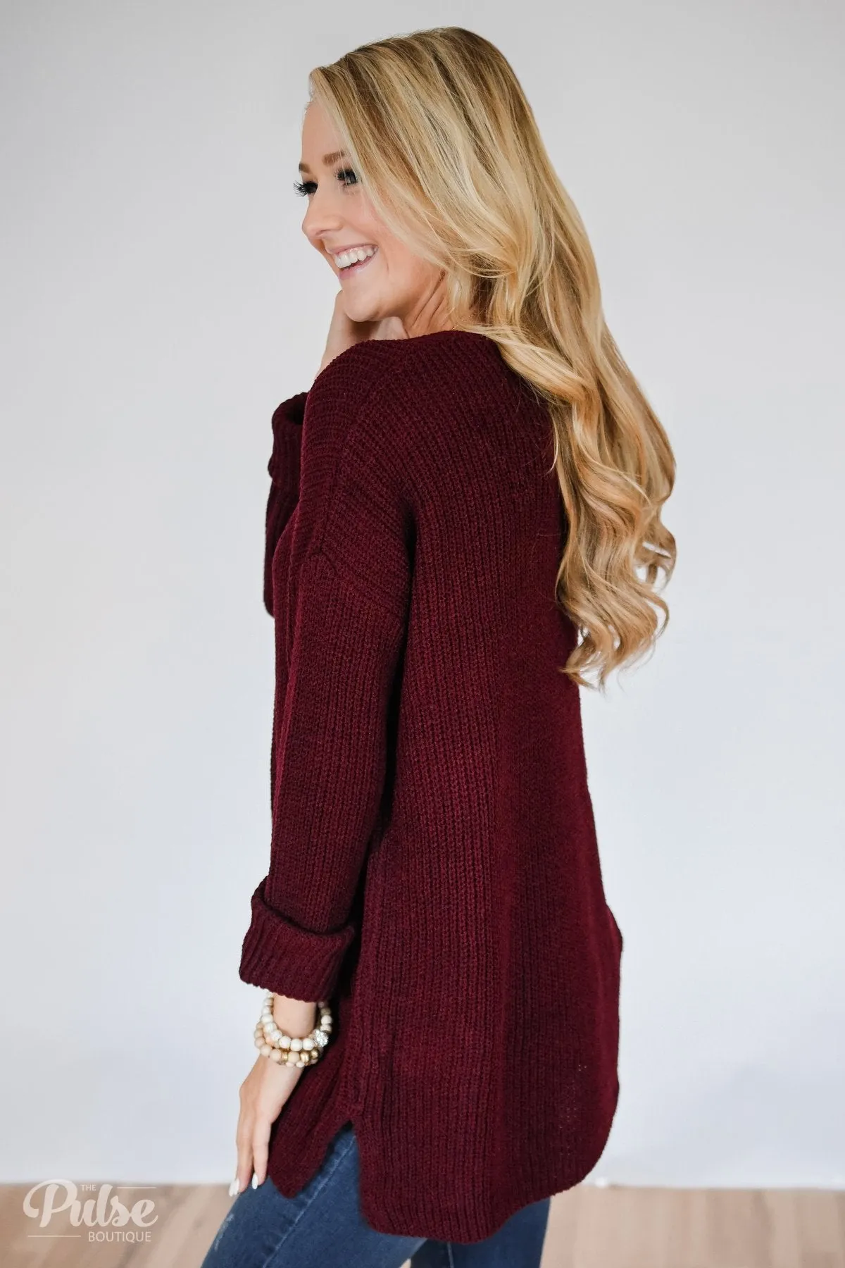 Snuggle Up Knitted Sweater- Burgundy