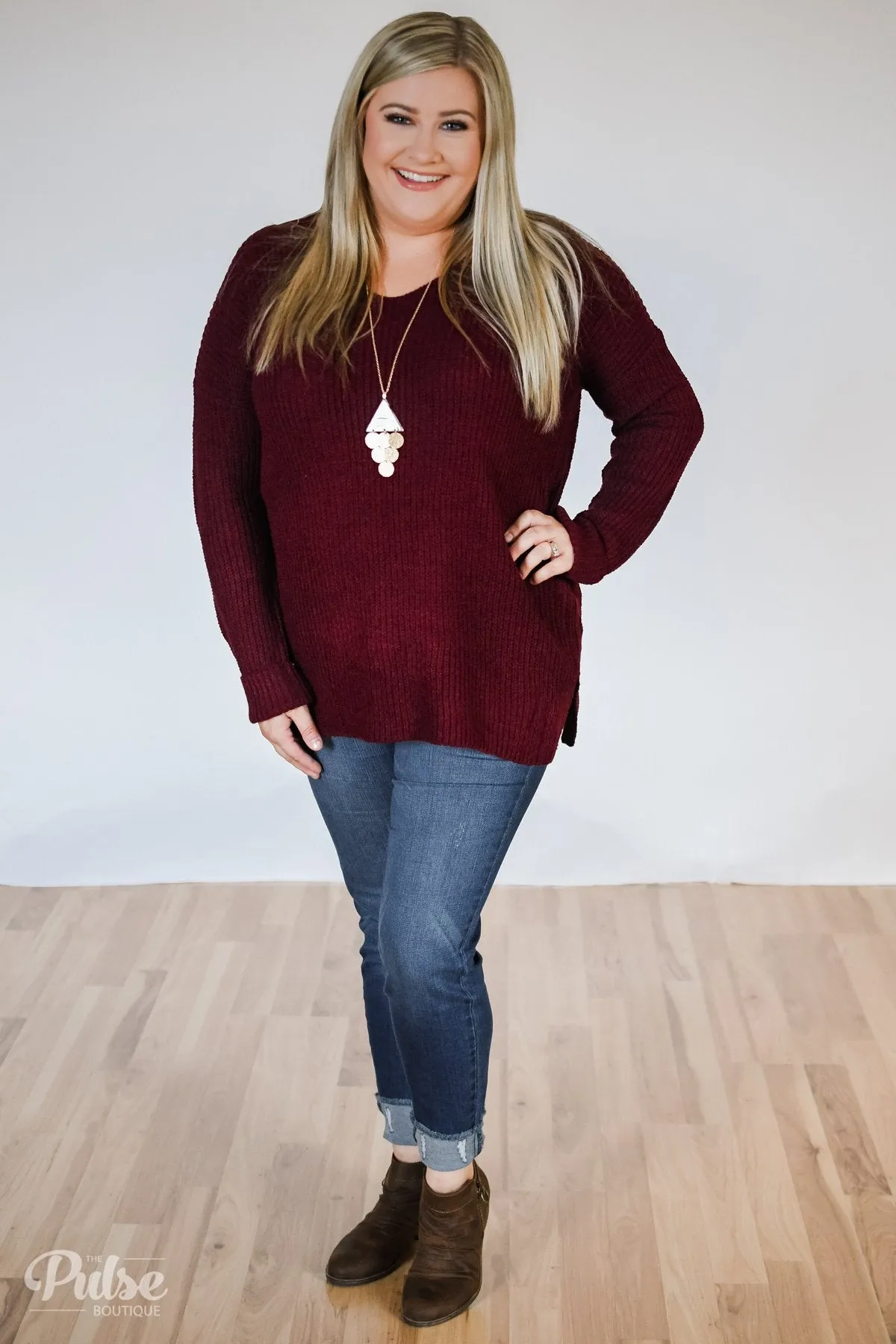 Snuggle Up Knitted Sweater- Burgundy