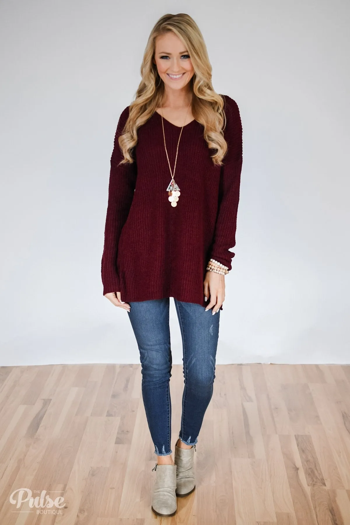 Snuggle Up Knitted Sweater- Burgundy