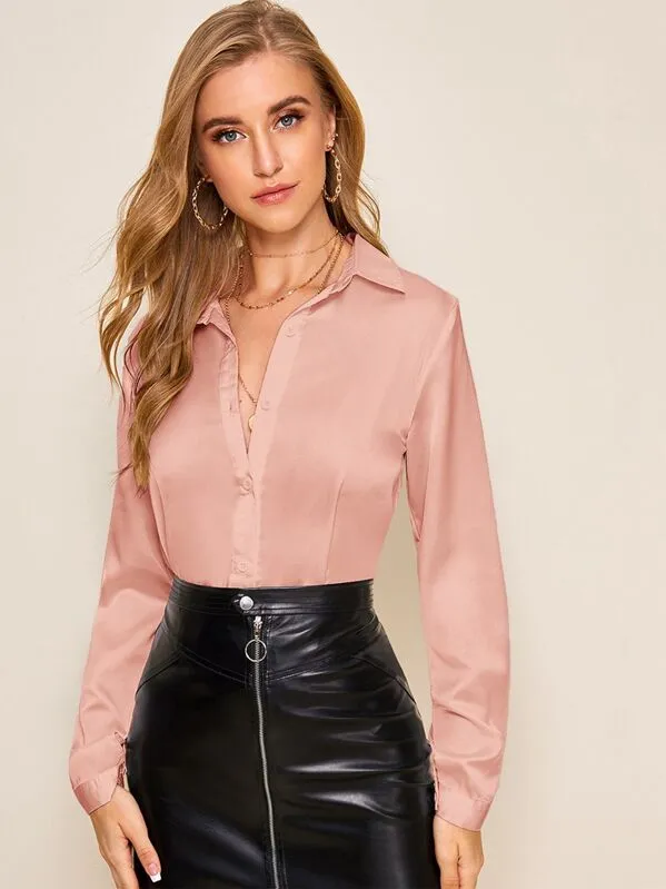 Solid Coral Pink Satin Top