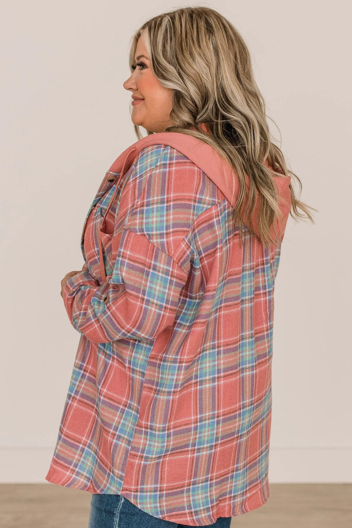 Stealing Hearts Plaid Button Top- Dark Coral & Blue