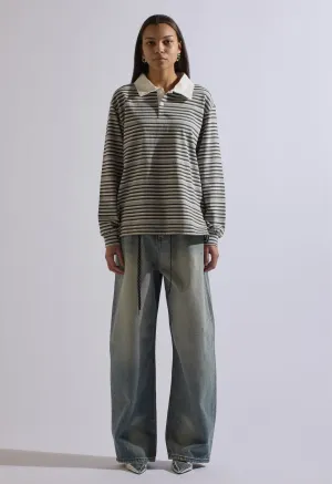 Stevie Striped Collared Long Sleeve in Grey