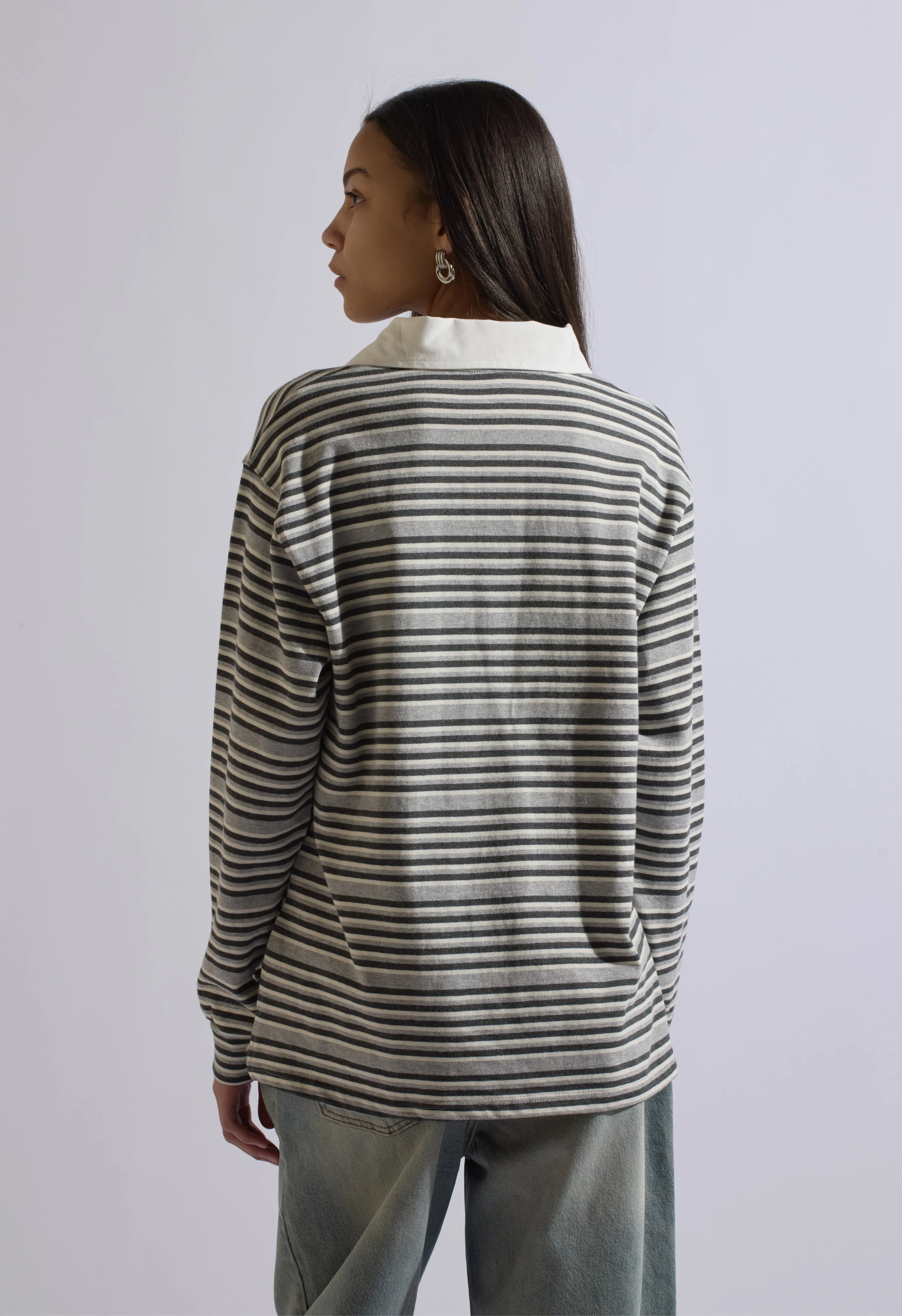 Stevie Striped Collared Long Sleeve in Grey