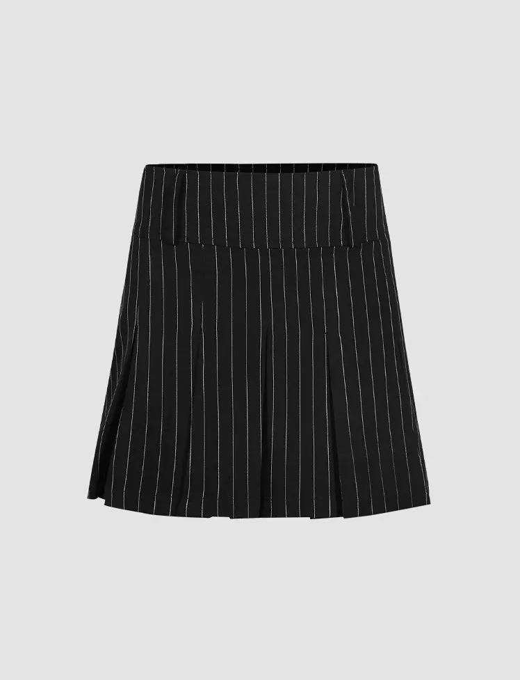 Stripe Pleated Mini Skirt