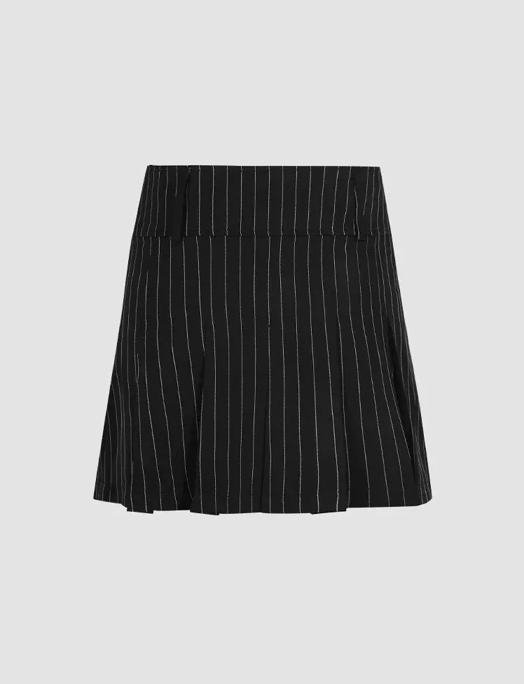 Stripe Pleated Mini Skirt