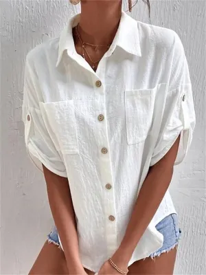 Stunncal Long Sleeves Pocket Lapel Cotton Linen Shirt