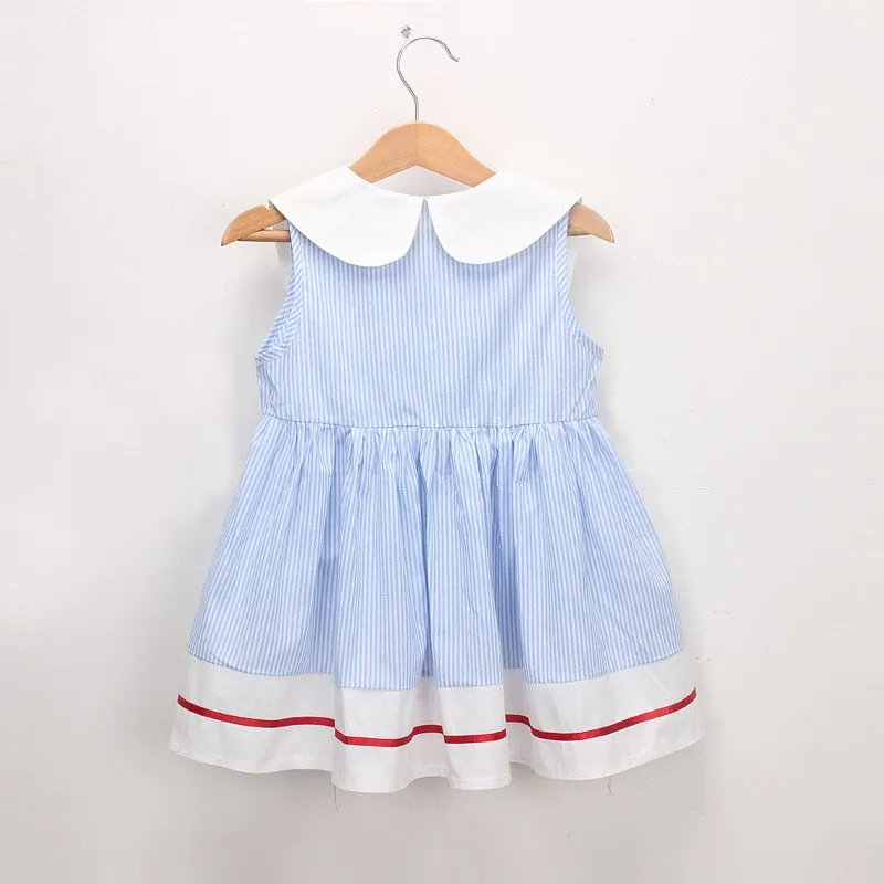 Summer Fancy Princess Dress Embroidered with Сherries  - Sky Blue