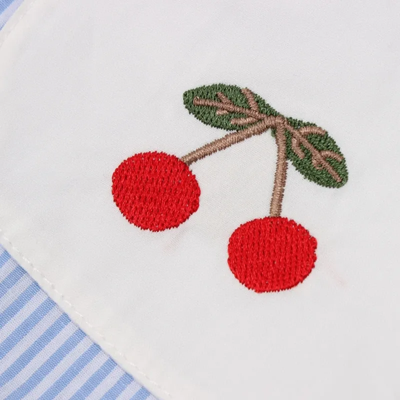 Summer Fancy Princess Dress Embroidered with Сherries  - Sky Blue