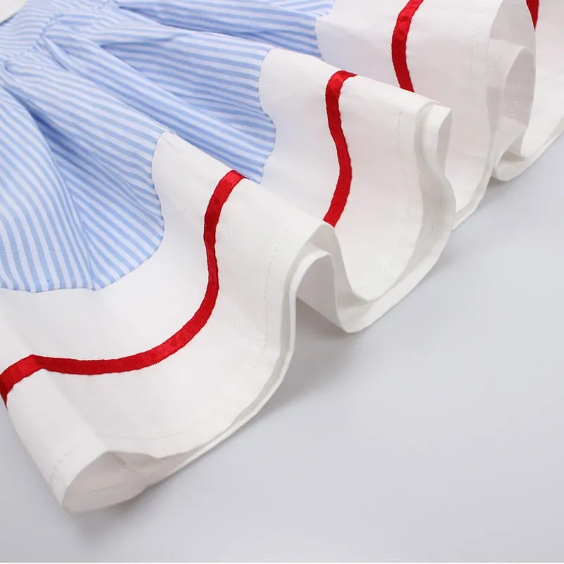 Summer Fancy Princess Dress Embroidered with Сherries  - Sky Blue