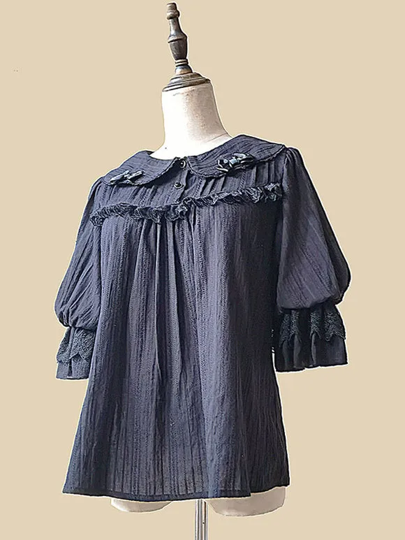 Sweet Lolita Blouses Infanta White Short Sleeves Lolita Top Lace Pleated Lolita Shirt