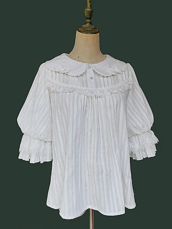 Sweet Lolita Blouses Infanta White Short Sleeves Lolita Top Lace Pleated Lolita Shirt