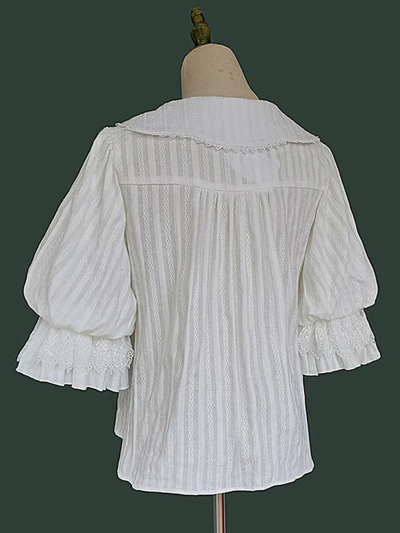 Sweet Lolita Blouses Infanta White Short Sleeves Lolita Top Lace Pleated Lolita Shirt