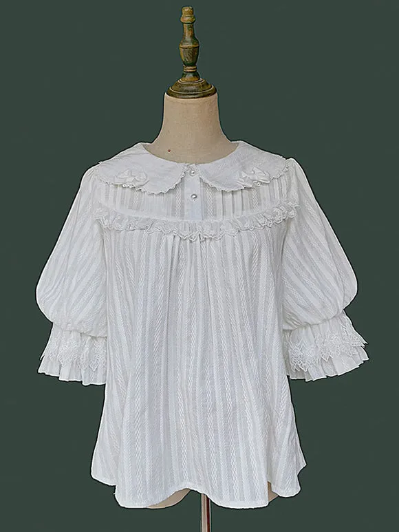 Sweet Lolita Blouses Infanta White Short Sleeves Lolita Top Lace Pleated Lolita Shirt