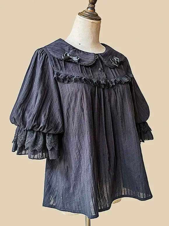 Sweet Lolita Blouses Infanta White Short Sleeves Lolita Top Lace Pleated Lolita Shirt