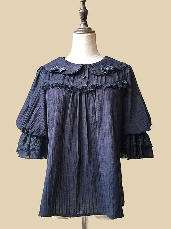Sweet Lolita Blouses Infanta White Short Sleeves Lolita Top Lace Pleated Lolita Shirt