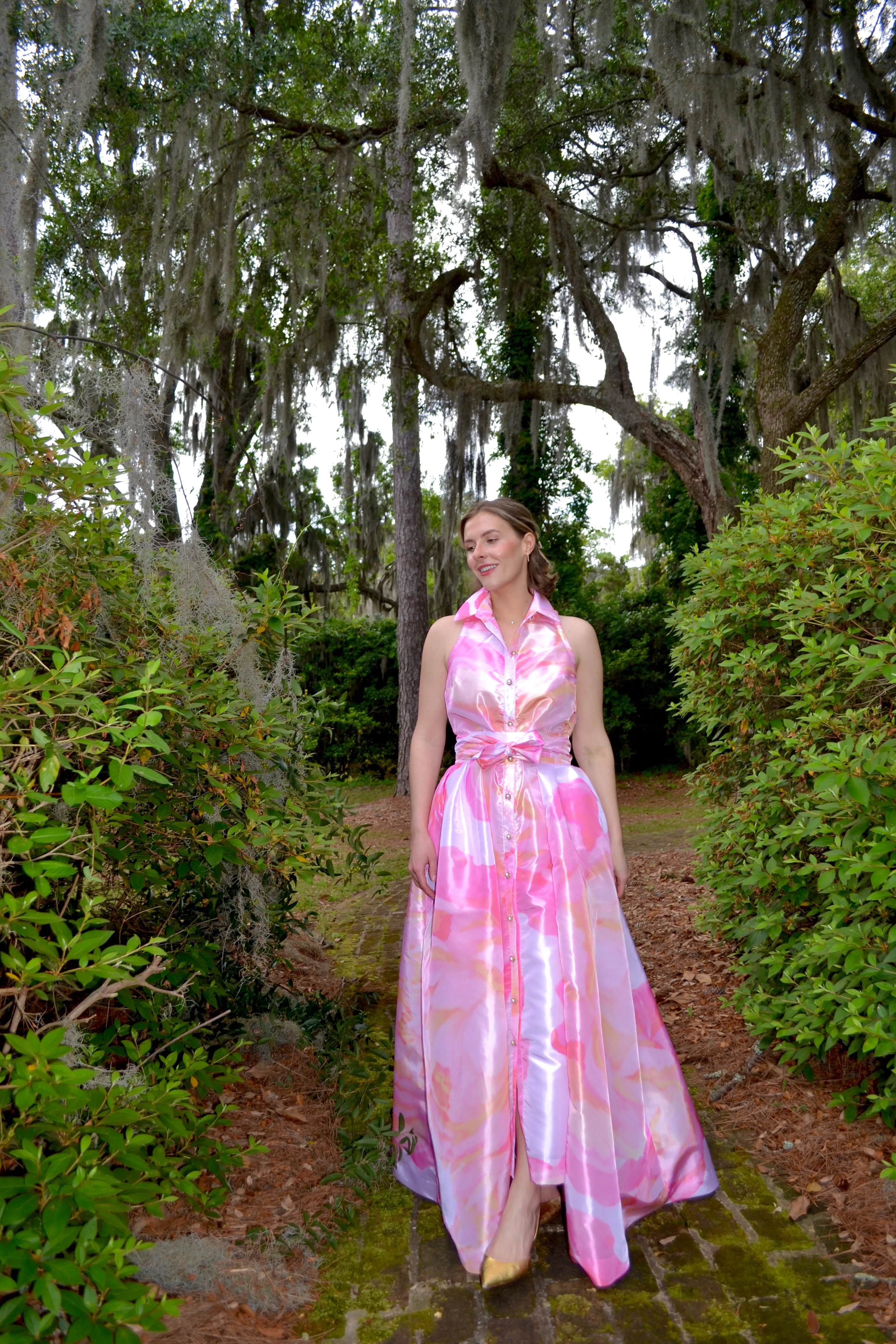 Taffeta Overskirt in Abstract Pink Peony